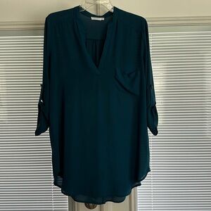 Lush Teal Split V-Neck 3/4 Sleeve Tunic Blouse